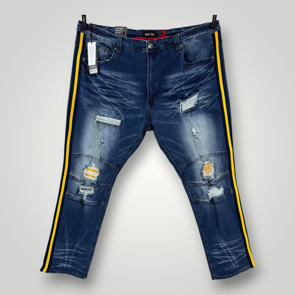 Makobi Distressed Side Stripe Jeans 48x32 NWT Streetwear Denim‎